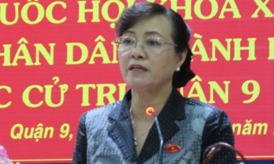 Bà Nguyễn Thị Quyết Tâm phát biểu tại hội nghị tiếp xúc cử tri ẢNH: TRUNG HIẾU
