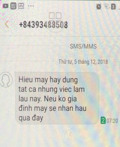 Nội dung tin nhắn của đối tượng lạ gửi cho ông Phan Văn Hiếu - Phó Bí thư Huyện ủy Nghĩa Hành.