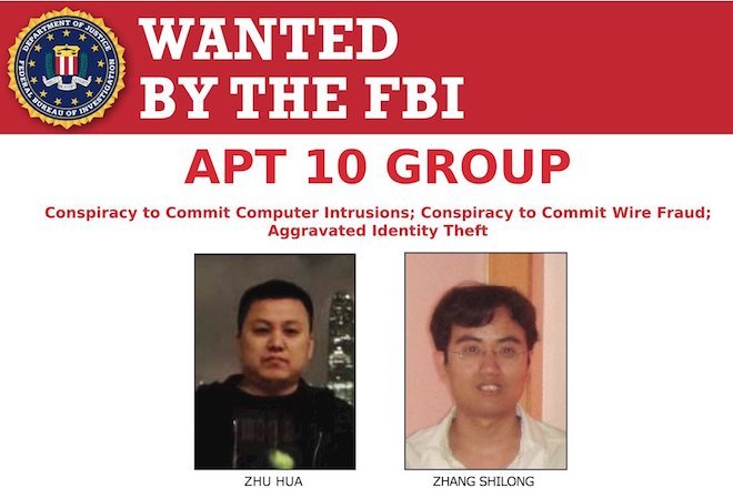 Lệnh truy nã của FBI với hai công dân Trung Quốc Zhu Hua và Zhang Shilong.