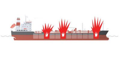 Vị trí các khoang bị nổ gây cháy trên tàu chở dầu Aulac Fortune. Đồ họa: SCMP.