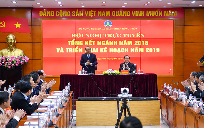 Toàn cảnh hội nghị trực tuyến tổng kết ngành nông nghiệp 2018 và triển khai kế hoạch năm 2019. Ảnh: Quang Hiếu.