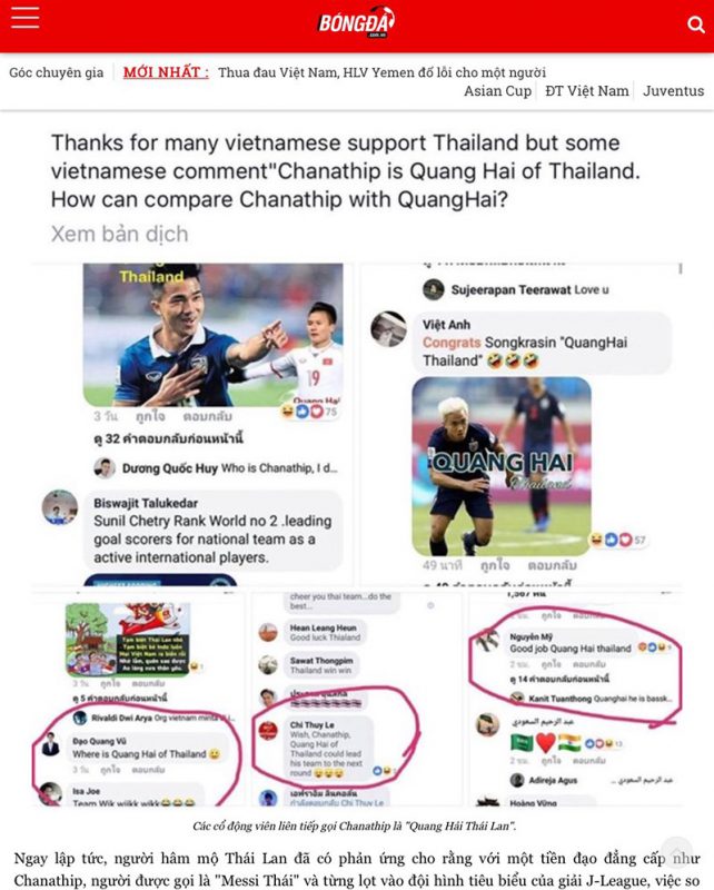 Báo Thái Lan cắt thông tin từ báo Việt Nam.