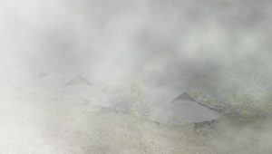 Nặm Tốc mịt mùng sương với những ngôi nhà đóng im lìm trong ngày kiêng gió.