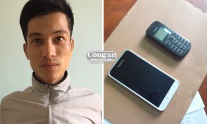 Đối tượng Nguyễn Văn Hùng và 2 chiếc ĐTDĐ tang vật trộm cắp.