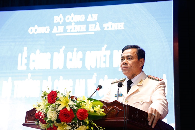 Đại tá Võ trọng Hải - Giám đốc Công an Hà Tĩnh phát biểu