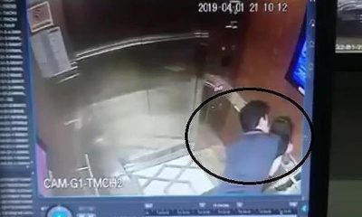 Hình ảnh của ông Linh và bé gái trong thang máy. Ảnh cắt từ clip