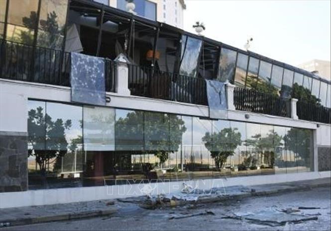 Hiện trường đổ vỡ sau một vụ nổ tại khách sạn Kingsbury ở thủ đô Colombo ngày 21/4/2019. Ảnh: Kyodo/TTXVN