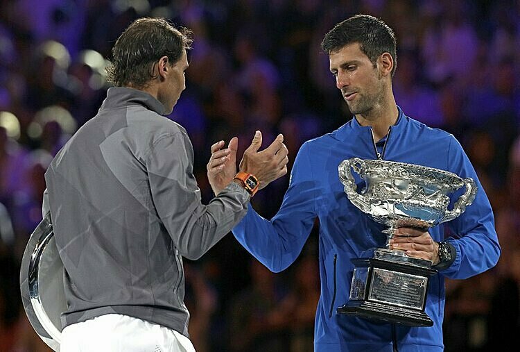 Djokovic hạ Nadal chỉ sau ba set tại Australia Mở rộng 2019. Ảnh: AP.
