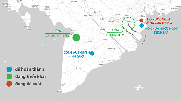 Vị trí các dự án chống hạn mặn ở miền Tây. Ảnh: Thanh Huyền.