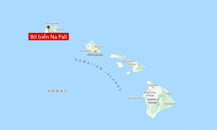 Vị trí bờ biển Na Pali trên đảo Kuai, Hawaii. Đồ họa: Google
