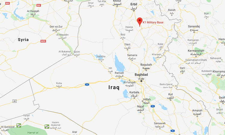 Căn cứ K1 của quân đội Iraq tại (đánh đấu đỏ). Đồ họa: Google.