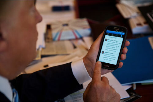 Donald Trump used Twitter on his smartphone in September 2015. Trump’s tweet early Wednesday took the Internet by storm.JOSH HANER/NEW YORK TIMES/FILE