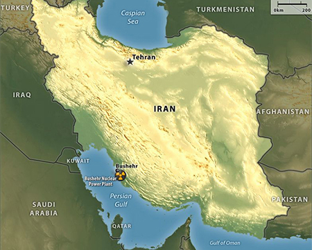 Vị trí nhà máy điện hạt nhân Bushehr trên bản đồ Iran. Đồ họa: Worldview.