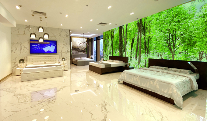 Chuyển tải thông điệp bảo vệ môi trường, showroom Kymdan tại Vincom Center Phạm Ngọc Thạch thiết kế với sắc xanh nhẹ nhàng.