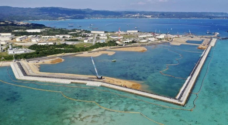 Khu vực xây dựng căn cứ không quân mới ở huyện duyên hải Henoko, thành phố Nago, tỉnh Okinawa, Nhật Bản. Ảnh: Kyodo.