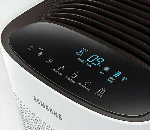 Màn hình hiển thị mức độ bụi mịn PM 2.5 theo đơn vị microgram/mét khối.