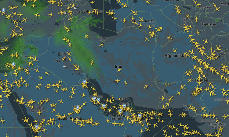 Mật độ các chuyến bay hoạt động trong không phận Iran và Iraq sáng 8/1. Ảnh: Flightradar24.