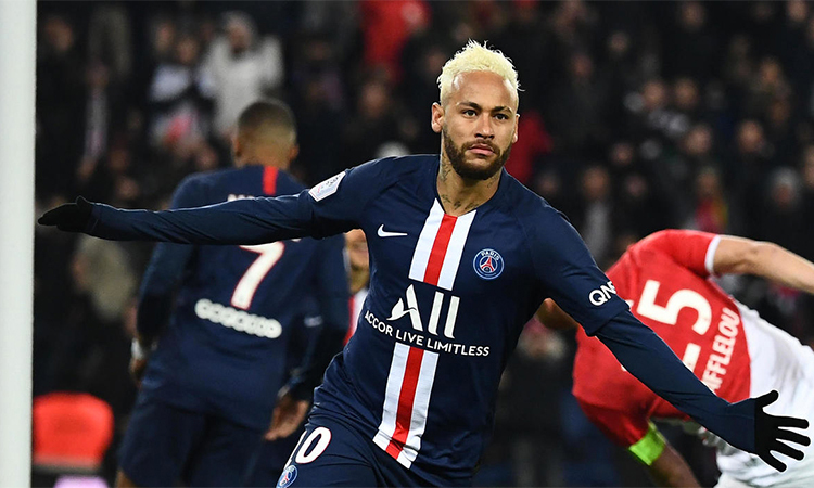 Cú đúp trước Monaco giúp Neymar có 12 bàn qua 14 trận ra sân cho PSG trên mọi mặt trận mùa này. Ảnh: AFP.