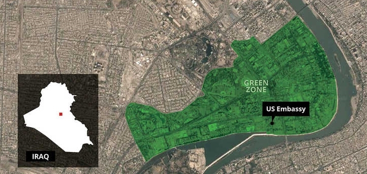 Vị trí sứ quán Mỹ ở Iraq. Đồ họa: Digital Globe.