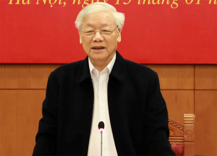 Ông Nguyễn Phú Trọng trong phiên họp ngày 15/1. Ảnh: VGP