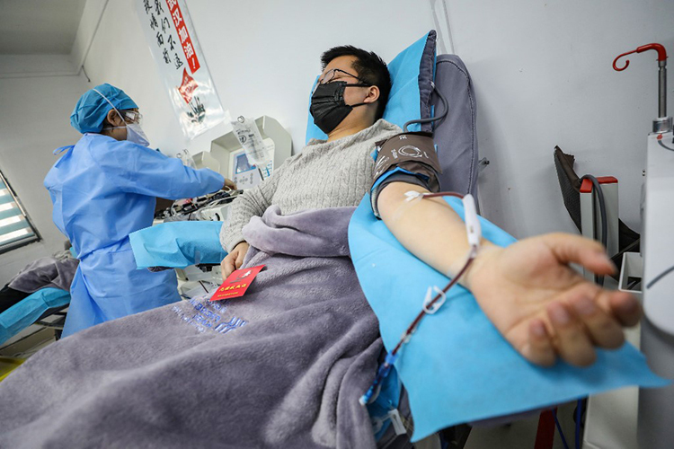 [Một bác sĩ hồi phục sau khi nhiễm nCoV hiến huyết tương cho các bệnh nhân khác tại một bệnh viện ở Vũ Hán, Hồ Bắc, hôm 18/2. Ảnh: AFP