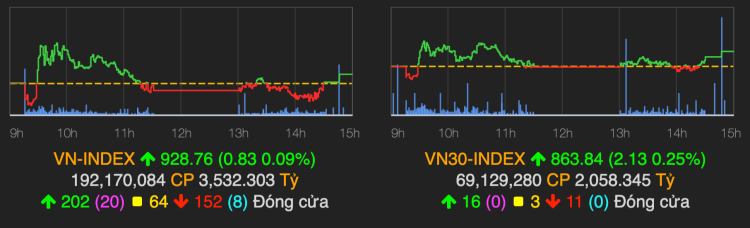 VN-Index tăng điểm sau ba phiên giảm liên tiếp trước đó. Ảnh: VNDirect