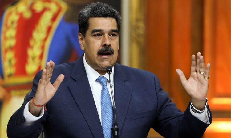 Tổng thống Maduro phát biểu tại họp báo ở Caracas, Venezuela hôm 14/2. Ảnh: Reuters.