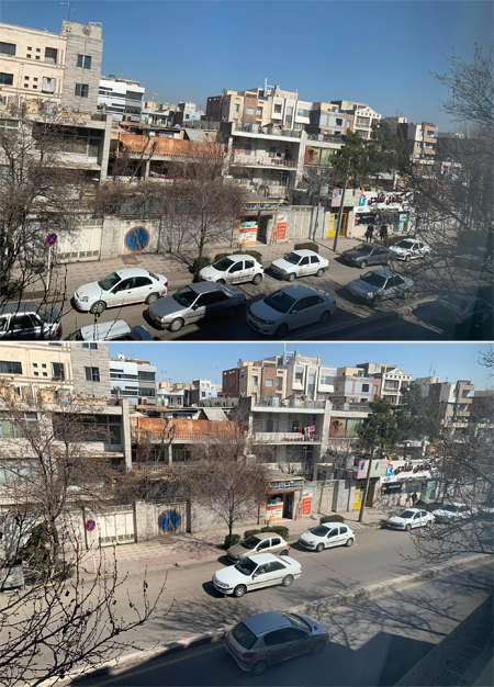 Con đường trước nhà Hoài Anh một tuần trước và hiện tại, vào giờ 11h30 trưa. Ảnh: Hoài Anh.