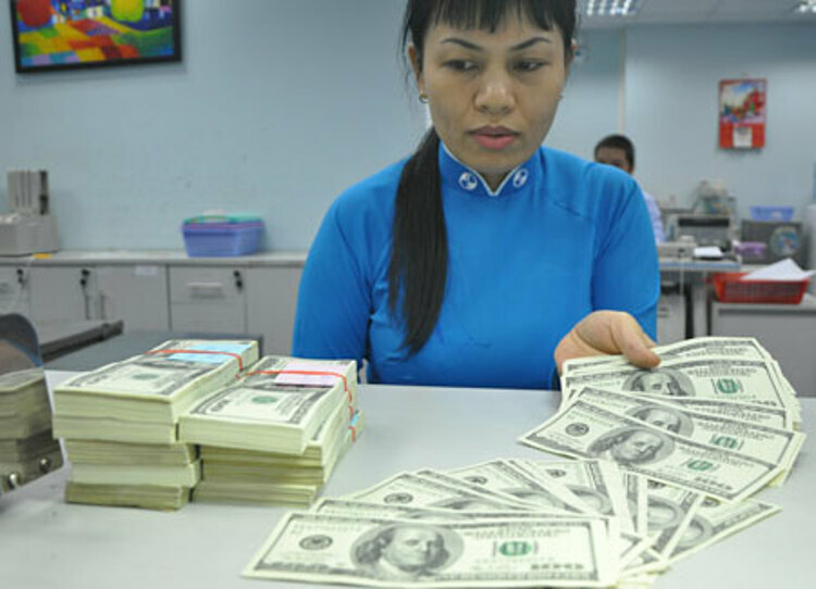 Khách giao dịch USD tại một ngân hàng thương mại ở TP HCM. Ảnh: Lệ Chi.