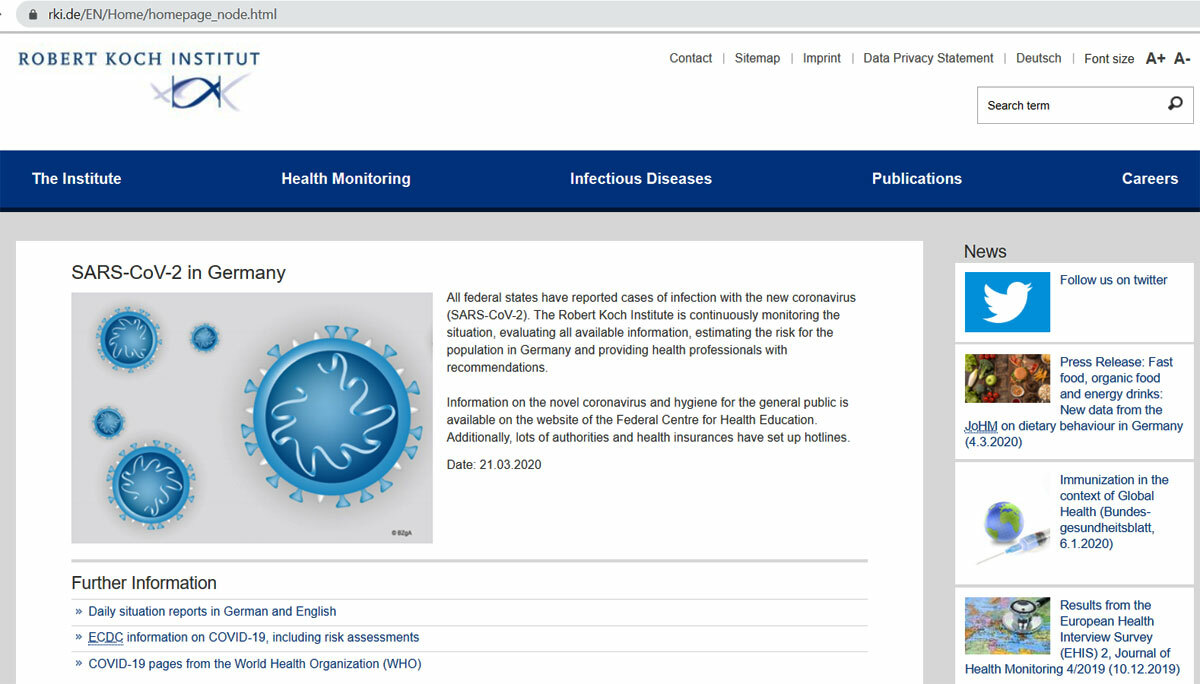Trang web của Viện nghiên cứu Robert Koch của Đức.