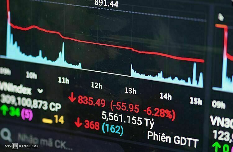 VN-Index ngày 9/3 giảm 6,28%, đi vào lịch sử ngành chứng khoán là một trong những phiên tồi tệ nhất. Ảnh: Minh Sơn