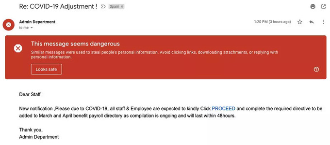 Một email lừa đảo có nội dung về Covid-19.