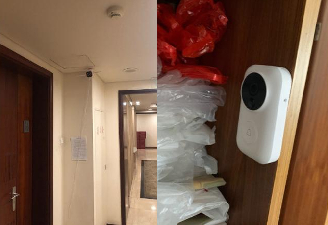 Camera lắp bên ngoài căn hộ của Lahiffe và trên tủ bên bên trong căn hộ của Zhou.