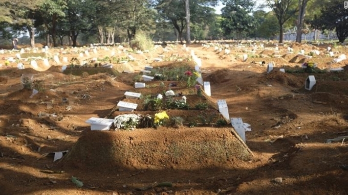 Những ngôi mộ mới mọc lên ở nghĩa trang Vila Formosa. Ảnh: CNN.