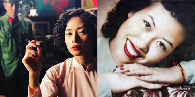 Ngô Thanh Vân trong phim Da 5 Bloods (trái) có tạo hình giống bà Trịnh Thị Ngọ. 