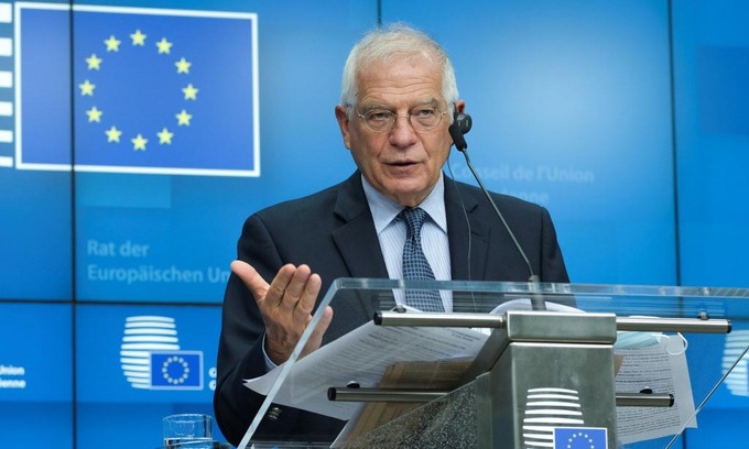 Josep Borrell, đại diện cấp cao về chính sách đối ngoại của EU, phát biểu trong cuộc họp báo tại Brussels, Bỉ, hôm 16/6. Ảnh: AFP.