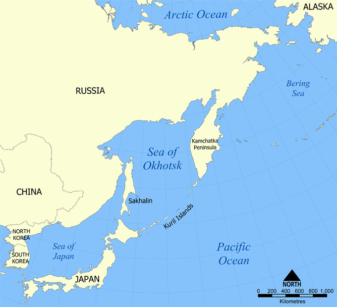 Vị trí Biển Okhotsk và quần đảo Kuril do Nga kiểm soát. Đồ họa: Wikipedia.