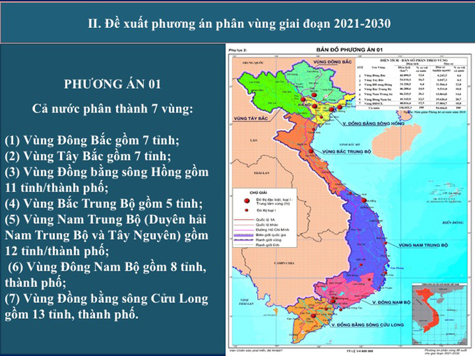 Phương án phân vùng theo hướng giữ nguyên đồng bằng sông Hồng và đồng bằng sông Cửu Long (phương án một). Ảnh: VGP