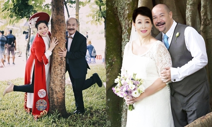 Hai bức ảnh cưới hài hước của Hồng Vân và Hoàng Sơn trong phim.
