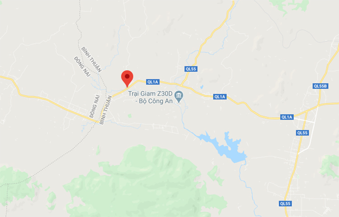 Vị trí tai nạn nằm gần khu vực giáp ranh giữa Bình Thuận và Đồng Nai. Ảnh: Google maps.
