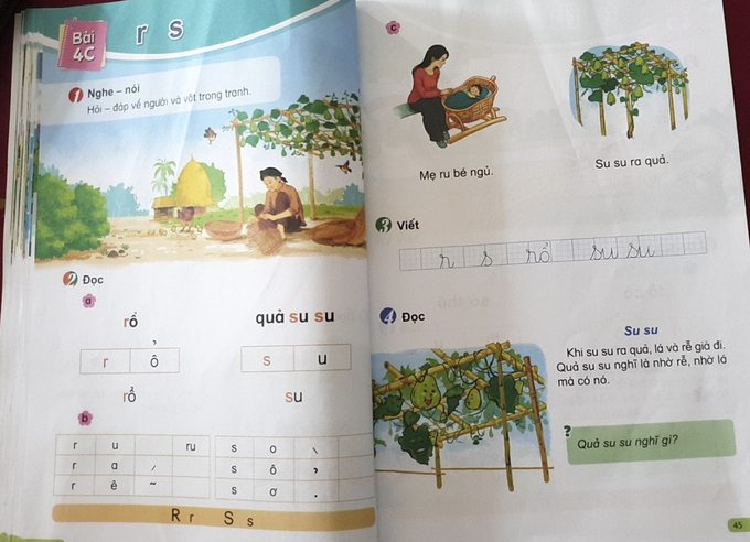 Một bài học trong tuần 4 theo sách Tiếng Việt Cùng học để phát triển năng lực. Ảnh: Quỳnh Chi.