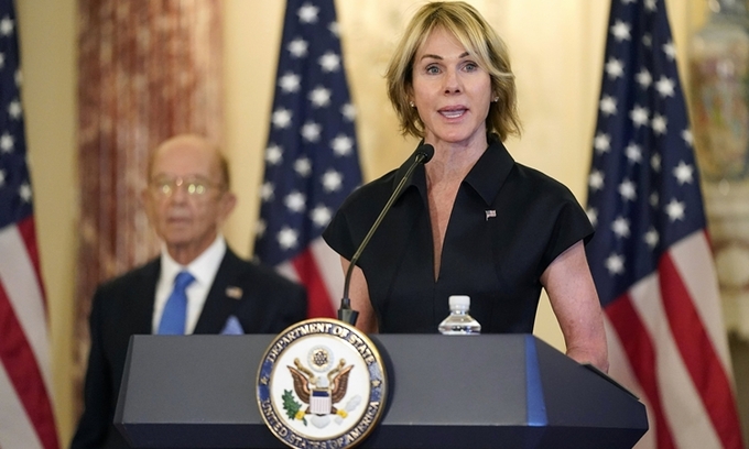 Đại sứ Mỹ tại Liên Hợp Quốc Kelly Craft phát biểu tại trụ sở Bộ Ngoại giao Mỹ hôm 21/9/2020. Ảnh: AFP.