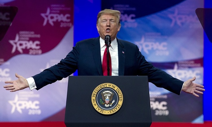 Tổng thống Trump phát biểu tại CPAC hồi tháng 3/2019. Ảnh: AP.